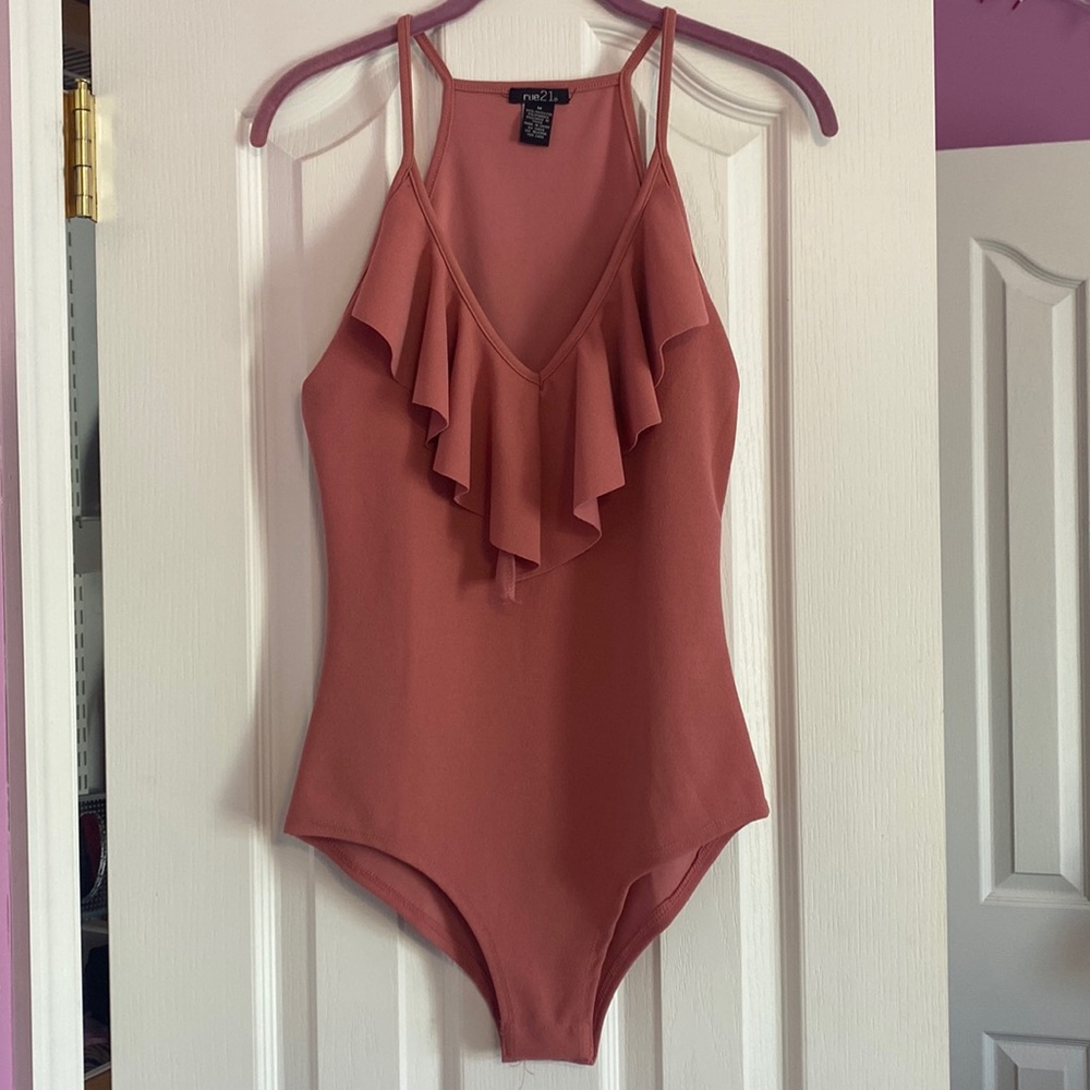 Blush pink ruffle bodysuit